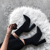 Trendy Mid-Calf Women's Boots Pointed Toe Square Heel Shoes 