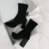 Trendy Mid-Calf Women's Boots Pointed Toe Square Heel Shoes 