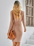 round neck long sleeve solid color slim ladies dress