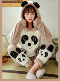 BROWN BEAR SUIT CORAL FLEECE PAJAMAS WOMEN THICKEN