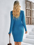 round neck long sleeve solid color slim ladies dress