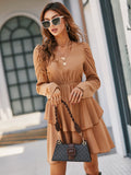 long-sleeved V-neck ruffled chiffon dress