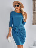 round neck long sleeve solid color slim ladies dress
