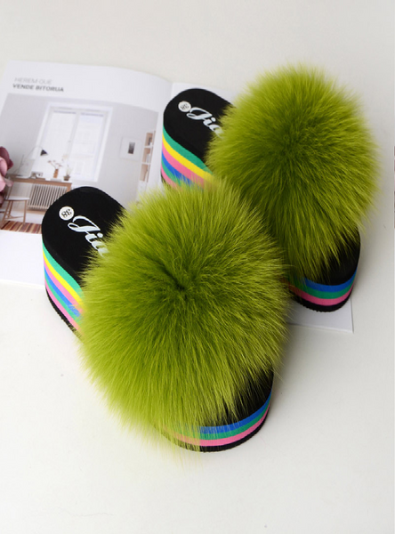 casual khaki high-heeled summer ladies fashion new plush slippers
