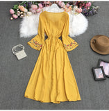Unique White Embroidered Puff Sleeve Maxi Dress