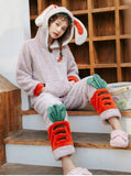 PINK STRAWBERRY HOODED FLANNEL WINTER HOME CLOTHES