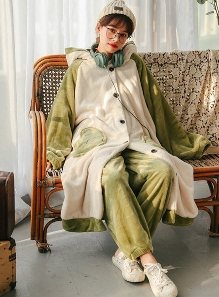 GREEN ANGEL RABBIT CORAL VELVET PAJAMAS THICKENING VELVET LONG
