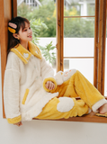 WOMEN YELLOW WHITE LONG SLEEVE HEART PAJAMAS