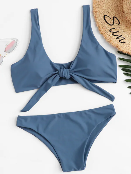 Bunny Tie Front Bikini Top And Bottoms Set