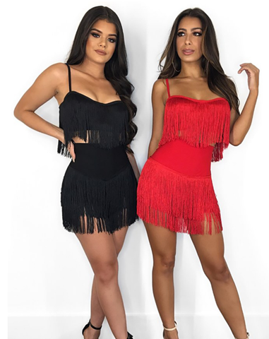 Tassel Embroidery 2 Pieces Set Spaghetti Straps Crop Top