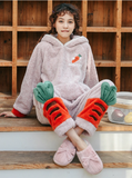 PINK STRAWBERRY HOODED FLANNEL WINTER HOME CLOTHES