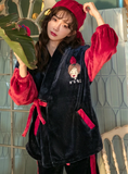 JAPANESE FLANNEL KIMONO PAJAMAS CARTOON STRAWBERRY VELVET
