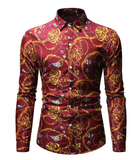 Long Sleeve Dress Shirts for Men Plus Size Spring Personality Floral Printing