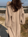Cardigan Women Long Knitted Casual Vintage Loose Sweater Coat Solid Oversized Sweater