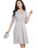New Sexy V-neck Pleated Short-sleeved Solid Color Dress