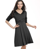 New Sexy V-neck Pleated Short-sleeved Solid Color Dress