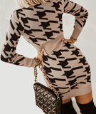 New Elegant Sexy V Neck Print High Waist Autumn Long Sleeve Mini Women's Dress