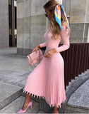 Women Knitted Autumn Winter Long Sleeve Ladies Dresses Elegant PleatedParty Female Sweater Dress