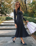 Women Knitted Autumn Winter Long Sleeve Ladies Dresses Elegant PleatedParty Female Sweater Dress