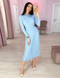 Women Knitted Autumn Winter Long Sleeve Ladies Dresses Elegant PleatedParty Female Sweater Dress