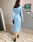Women Knitted Autumn Winter Long Sleeve Ladies Dresses Elegant PleatedParty Female Sweater Dress