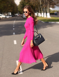 Women Knitted Autumn Winter Long Sleeve Ladies Dresses Elegant PleatedParty Female Sweater Dress