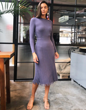 Women Knitted Autumn Winter Long Sleeve Ladies Dresses Elegant PleatedParty Female Sweater Dress