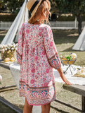 Printed Mini Casual 3/4 Sleeve Loose Dress Elegant Boho Beach Dress Female Vintage Dress