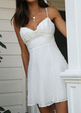 New Holiday Solid White Mini Strapless Dress Summer Women Sleeveless Cotton Dot Dress