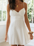 New Holiday Solid White Mini Strapless Dress Summer Women Sleeveless Cotton Dot Dress