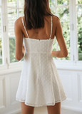 New Holiday Solid White Mini Strapless Dress Summer Women Sleeveless Cotton Dot Dress
