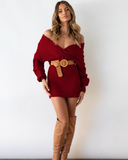 New Twist Knitted Sweater Dress Women Solid V-neck Long OL Female Casual Dress