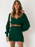 New Twist Knitted Sweater Dress Women Solid V-neck Long OL Female Casual Dress