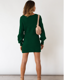New Twist Knitted Sweater Dress Women Solid V-neck Long OL Female Casual Dress