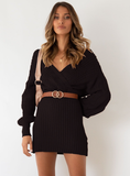 New Twist Knitted Sweater Dress Women Solid V-neck Long OL Female Casual Dress