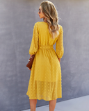 Elegant Half Sleeve Women Dress Casual V-neck Buttons Midi Dress Ladies A Line Women Dress
