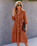 Elegant Half Sleeve Women Dress Casual V-neck Buttons Midi Dress Ladies A Line Women Dress
