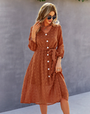Elegant Half Sleeve Women Dress Casual V-neck Buttons Midi Dress Ladies A Line Women Dress