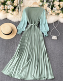 Fashion Modern Design Women's Elegant Round Neck Long Sleeve French Pleated Long Skirt