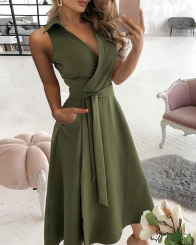 Summer Office Ladies Sexy V-Neck Dresses Female Casual Long Sleeve Dress
