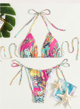 Flower Print Plunge Bikini Set