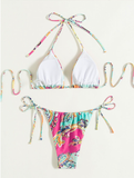 Flower Print Plunge Bikini Set