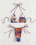 Flower Print Plunge Bikini Set