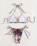 Flower Print Plunge Bikini Set