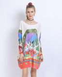 plus size sweater ladies one-word collar rabbit print sweater