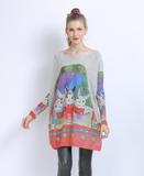 plus size sweater ladies one-word collar rabbit print sweater