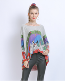 plus size sweater ladies one-word collar rabbit print sweater