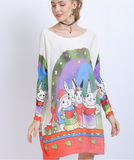 plus size sweater ladies one-word collar rabbit print sweater