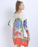 plus size sweater ladies one-word collar rabbit print sweater