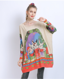 plus size sweater ladies one-word collar rabbit print sweater